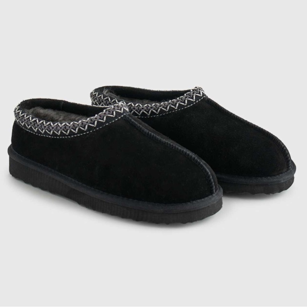 Quince Australian Shearling Black Suede Clog Slipper | Size 7